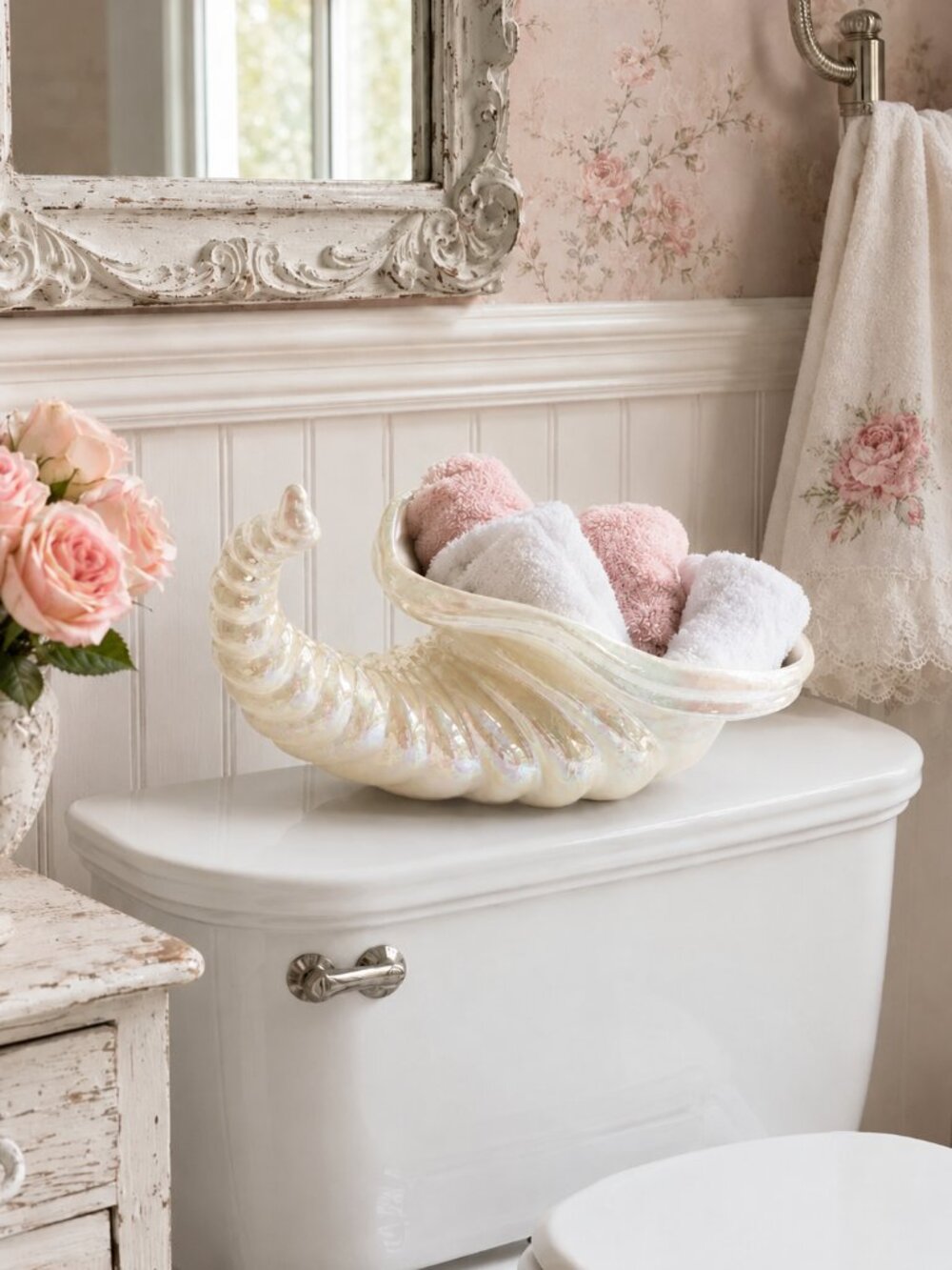 Vintage Pearl Lustreware‎ Shell/Cornucopia Planter Vase 12”